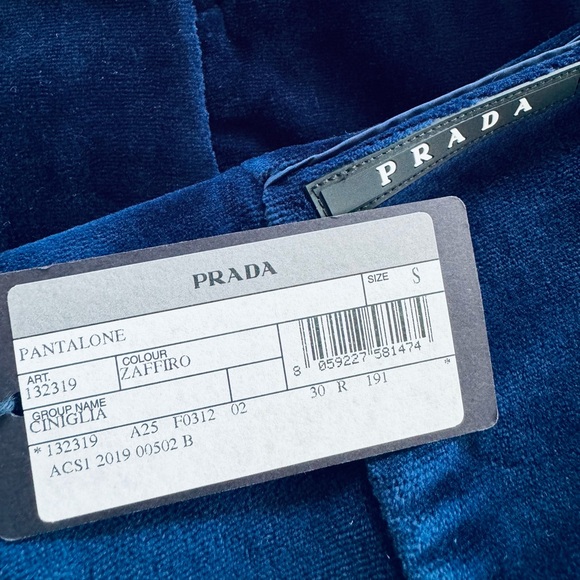 PRADA***Blue Velour Joggers****Small $890 NWT - Picture 7 of 8